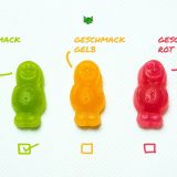 Three differently coloured gummy bears represent the personalisation. Under the green one is a box with a tick.