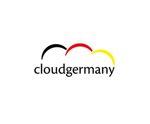 Das Logo ziert den Schriftzug cloudgermany. Über dem Namen der Firma bilden drei Bögen eine Wolke, die in den Farben Schwarz, Rot, Gold gefärbt sind.