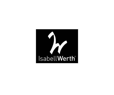 Das Logo besteht aus einem schwarzen Rechteck. In dem Viereck ist ein großes geschwungenes W. Unter diesem W steht der Schriftzug Isabell Werth.