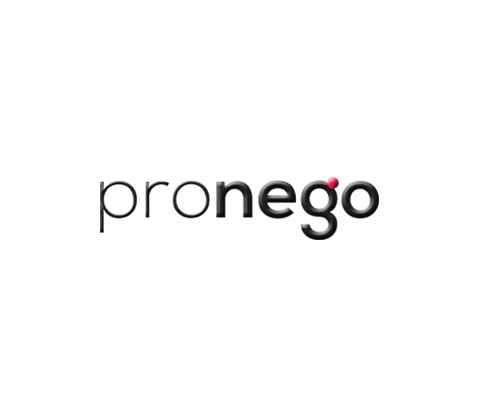 Das Logo bildet sich aus dem Wort pronego. Die Schrift der Buchstaben pro ist dünn, das nego ist in Fett geschrieben.